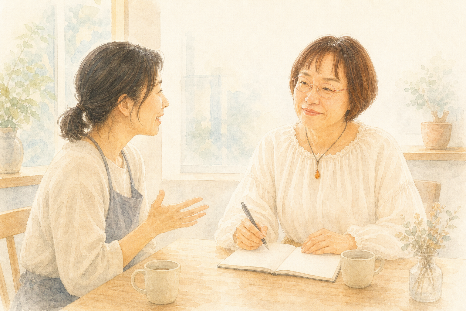 経営者の話を丁寧に聞き、ノートを取る細谷恵美子さん