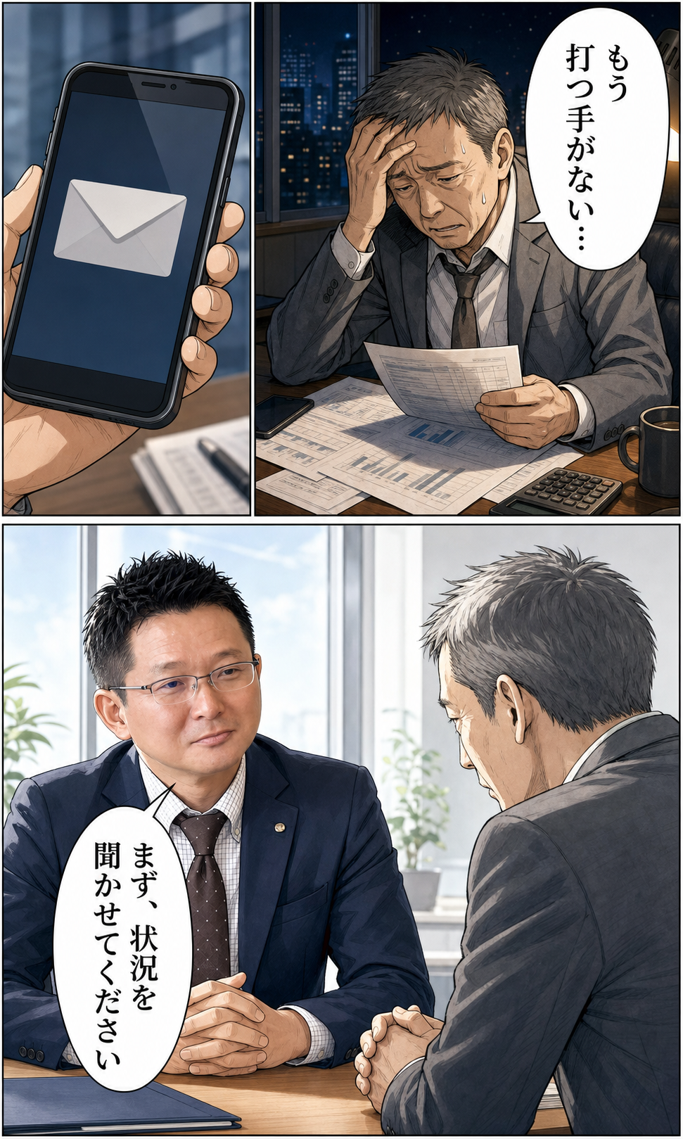 大坪和民さんのストーリー漫画のインタビュー場面